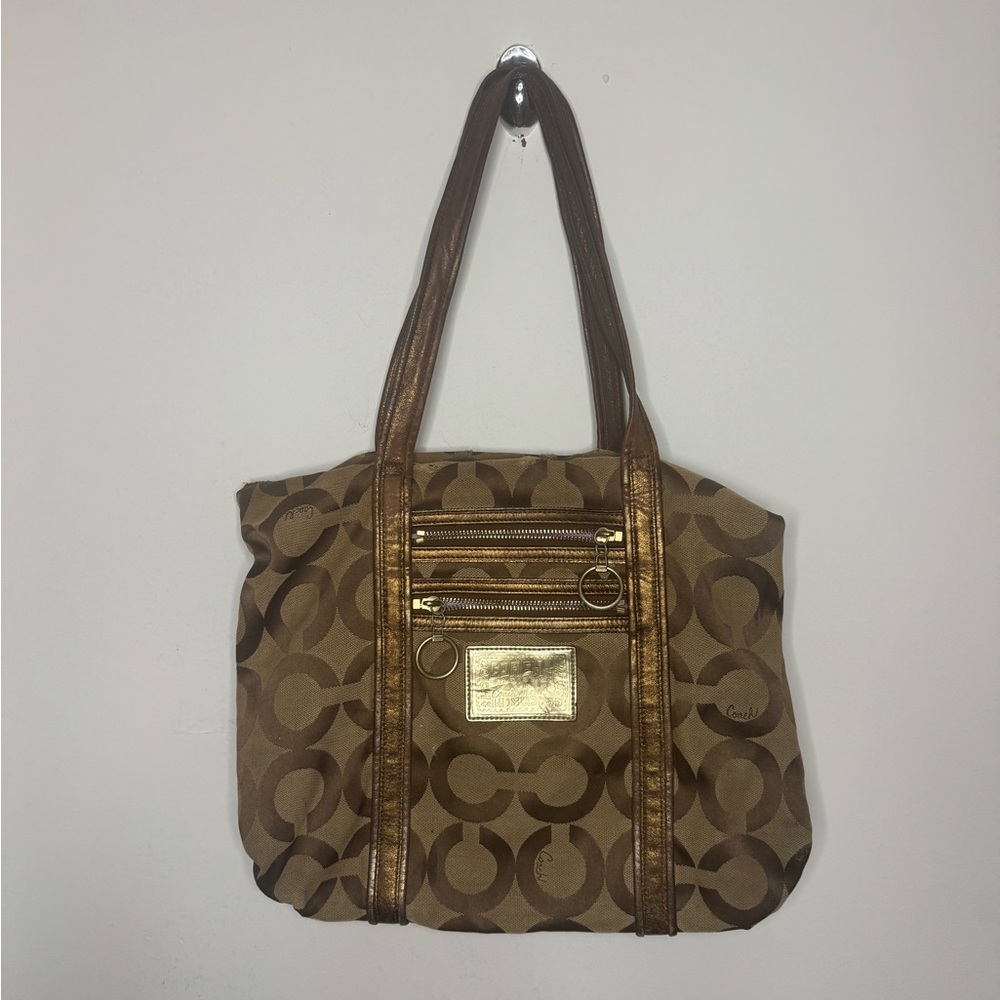 Coach Tan and Gold Signature Tote